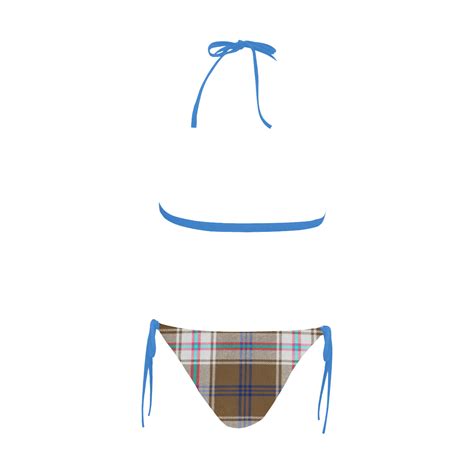 TARTAN PATTERN Buckle Front Halter Bikini Swimsuit Model S ID D