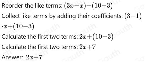 Solved: 3 x+10-x-3 [algebra]