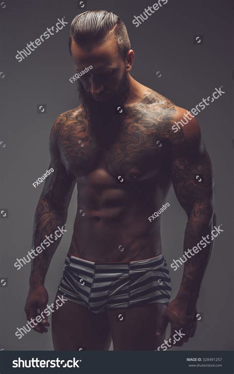 Nude Brutal Bearded Man Stripes Panties Stock Photo Shutterstock