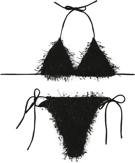 Amazon Womens Faux Fur Bikini Sets Two Pieces Halter Swimwear Tie Side Cheeky Swimsuits