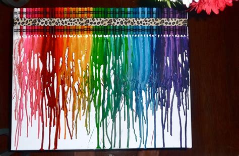 Hot Glue Crayons To Canvas Blow Dry On High Heat Add Ribbon