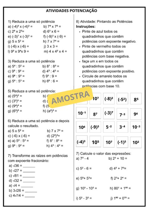 Exercicio De Potenciação 7 Ano - Exercícios de Potenciação – 8º Ano (BNCC) - ABC Pedagógico