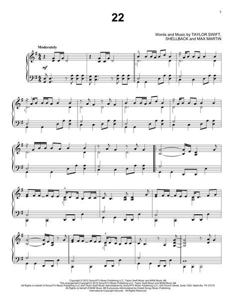 Taylor Swift 22 Sheet Music
