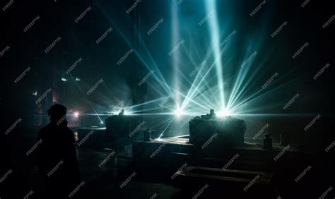 Premium Photo Little Stage With Some Lights On In The Dark Hall