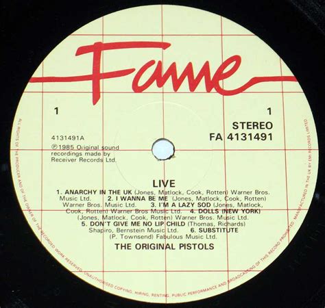 Sex Pistols The Original Pistols Live Burton On Trent Punk Album Cover Gallery Vinyl Lp