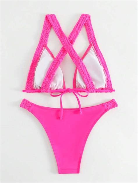 Criss Cross Triangle Bikini Swimsuit Shein Usa