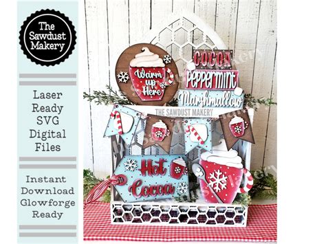 Hot Cocoa Bar Tiered Tray SVG File Laser Cut File Glowforge Hot Cocoa Marshmallow
