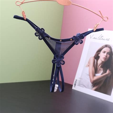 Culotte slip Poblador Culotte en dentelle perlée pour femme lingerie sexy ouverture à l