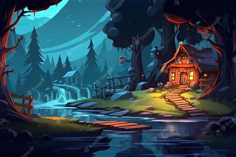 Фантастический мир 2D фон для мобильных игр 2D игровые домики РПГ ...