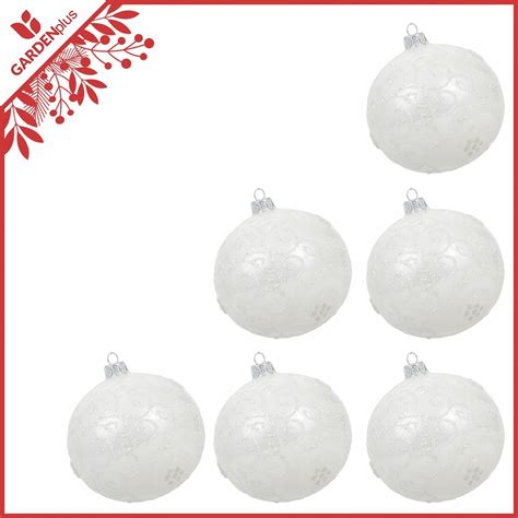 Купить Стеклянные шары декорированные 6 шт - Белый 8 см: отзывы, фото и ...