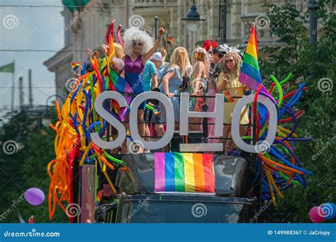 SOHO Bus With Drag Queens At Baltic Pride Event Men Dressed As Woman On Gay Parade Editorial