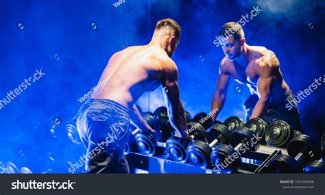 Athlete Naked Torso Man Standing Front Stock Photo