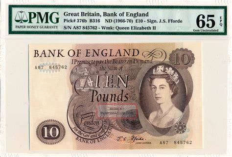 Bank Of England Great Britain 10 Pounds Nd 1966 70 Pmg 65epq