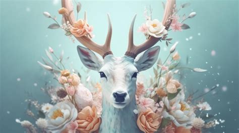 Premium AI Image | A deer with antlers surrounded by flowers