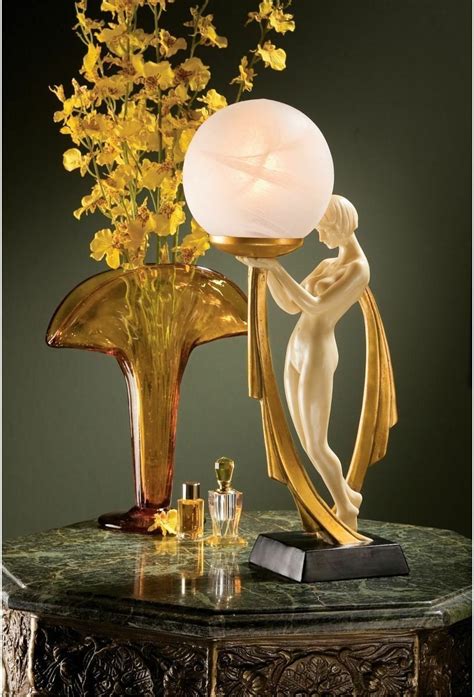 Art Deco Elegant Nude Goddess Of Desiree Sculpture Desktop Lamp In Gold Leaf