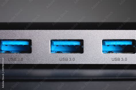 Extreme Macro USB 3.0 Ports on Universal Hub Panel Stock Photo | Adobe ...