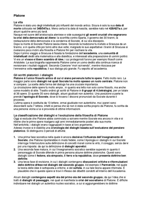 Platone Vita Dottrine Dialoghi E Miti Docsity