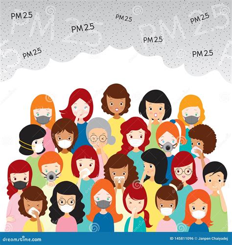 Many Peoples Wearing Air Pollution Mask for Protect Dust PM2.5, PM10