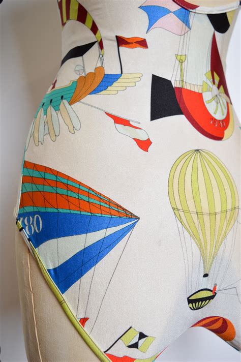 HERMÉS Vintage Bathing Suit Swimming Costume Hot Air Balloon Patterned Print For Sale at stDibs