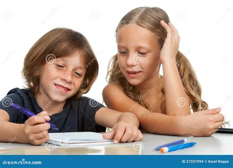 Children Doing Homework Together Stock Photo Image Of Notebook