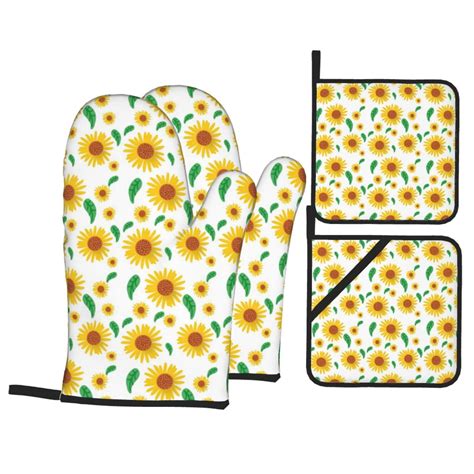 Pureyah Oven Mitts And Pot Holders Sets Kitchen Sunflower Template Flower Oven Gloves Hot Pads