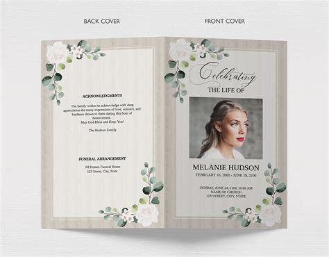 Printable Funeral Program Template Memorial Program Template Etsy