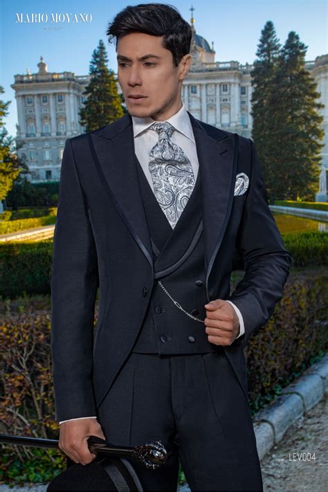 Navy Blue Morning Coat Made To Measure Luxury Wedding Lev004 Mario Moyano