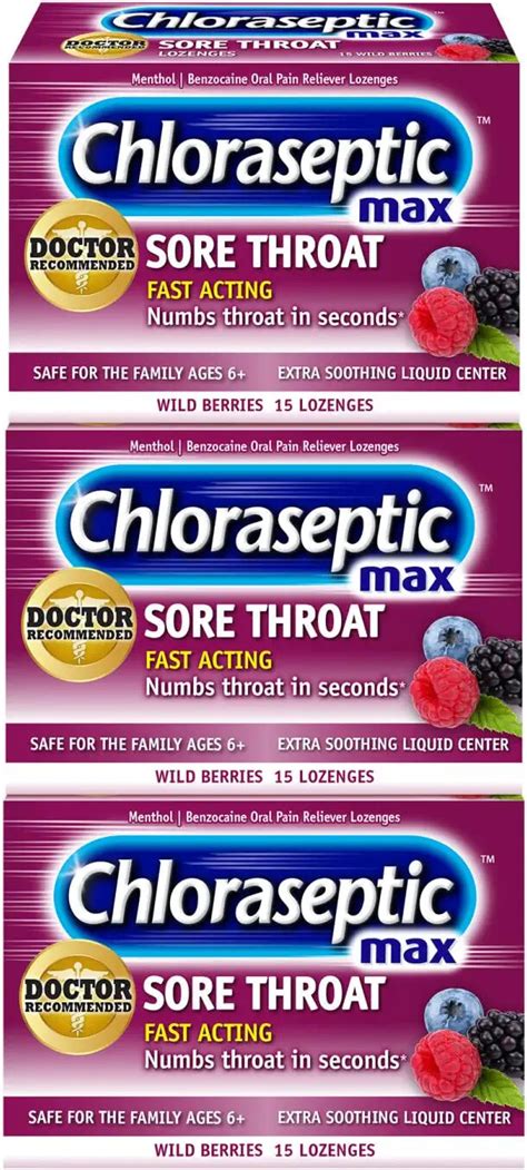 CHLORASEPTIC Max Lozenges WILD BERRIES Sore Throat & Cough 15ct ( 3 ...