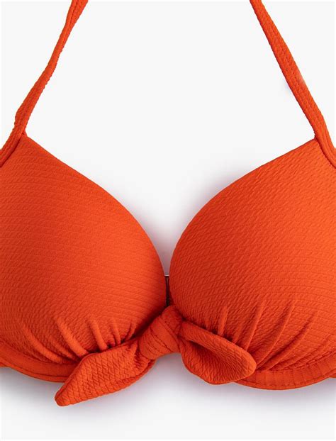 Turuncu Kadın Push Up Bikini Üstü Dokulu Bağlama Detaylı Balenli SAK MM Koton
