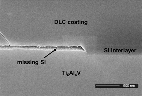 FIB Cross Section Of An Explanted DLC Coated Ti 6 Al 4 V Hip Joint