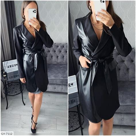 Платье -пиджак выполнено в комбинации костюмной ткани и экокожи 42-44 ...