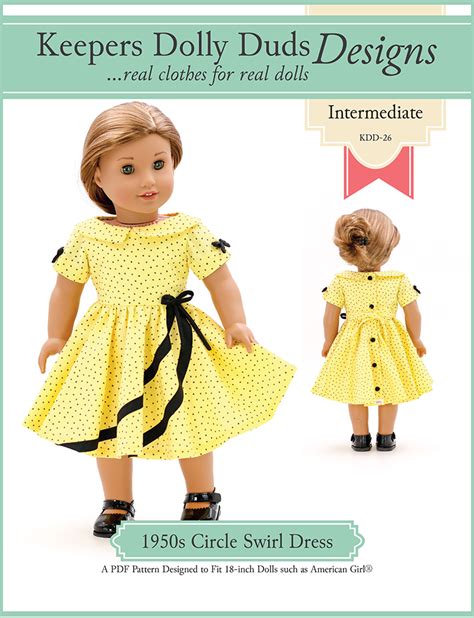 Keepers Dolly Duds 1950s Circle Swirl Dress 18 Doll Clothes Pdf Pattern