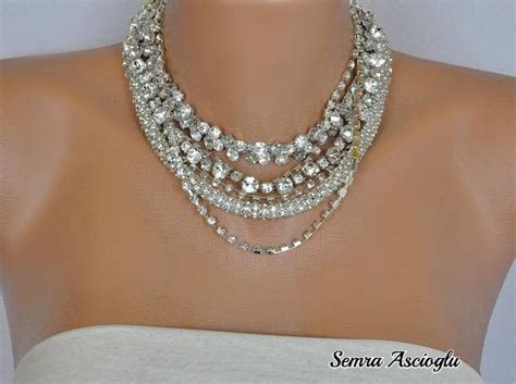 Chunky Layered Chunky Bold Necklace With Rhinestones Brides Etsy