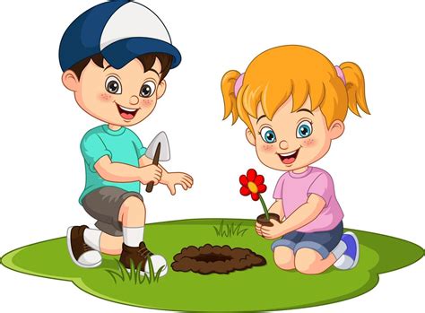 kids  flower garden clip art
