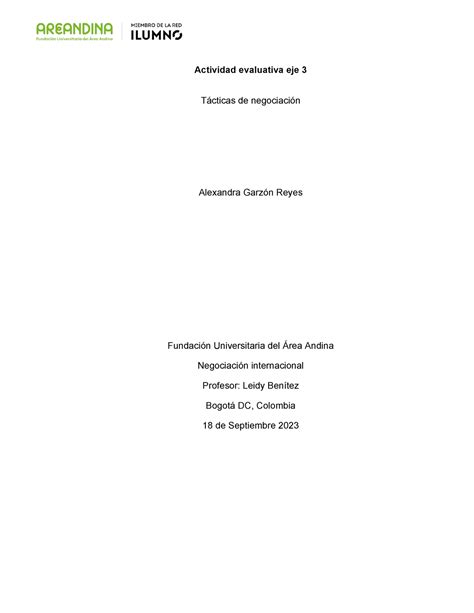 Negociacion In Eje Desarrollo Eje Actividad Evaluativa Eje