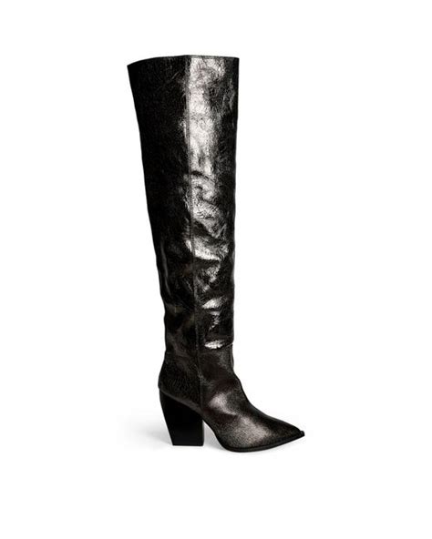 AllSaints Leather Reina Crinkle Knee High Boots 100 In Black Lyst