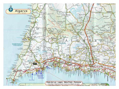 large detailed road map  algarve   marks algarve portugal europe mapsland