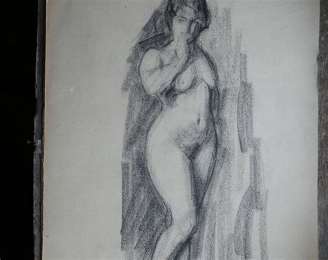 Antique French Ca Charcoal Nude Academic Study Of A Woman Etsy