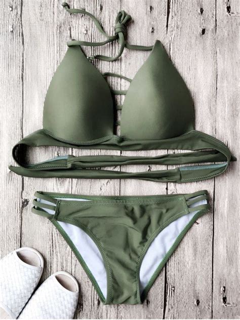 Fuller Bust Molded Cup Bikini Set Bikinis Bikini Set Army Green Bikini