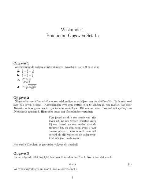 Practicum Wiskunde Practicum Opgaven Wiskunde Practicum