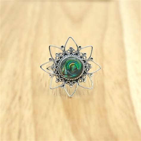 Balinese Flower Ring With Abalone Paua Shell Fashion Thailand