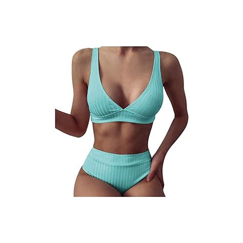 Sammoson Completino Costume Da Bagno Donna Sexy Due Pezzi Vita Alta Push Up Curvy Bikini
