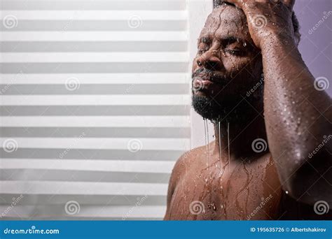 Handsome Naked Black Man Takes Shower Stock Photo Image Of Biracial Hand