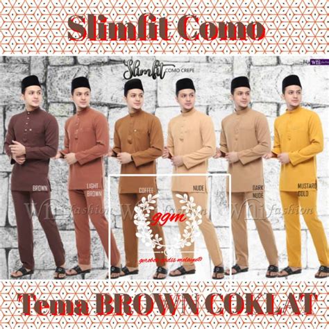 Baju Melayu Slim Fit Tema BROWN Coklat Light Rown Dark Nude Coffee Mustard Gold Shopee Malaysia
