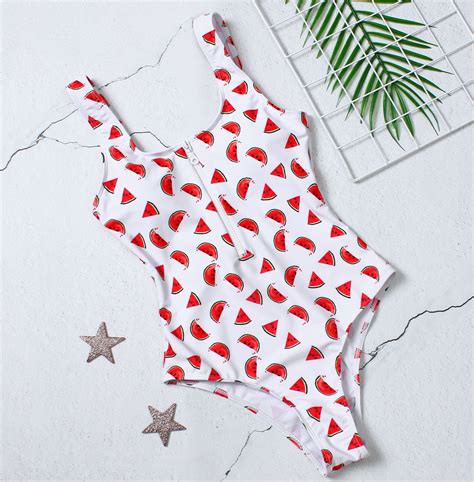 Women Watermelon Swim Dress White Sexy Holiday Bikini Watermelon One Piece Swimsuit Watermelon