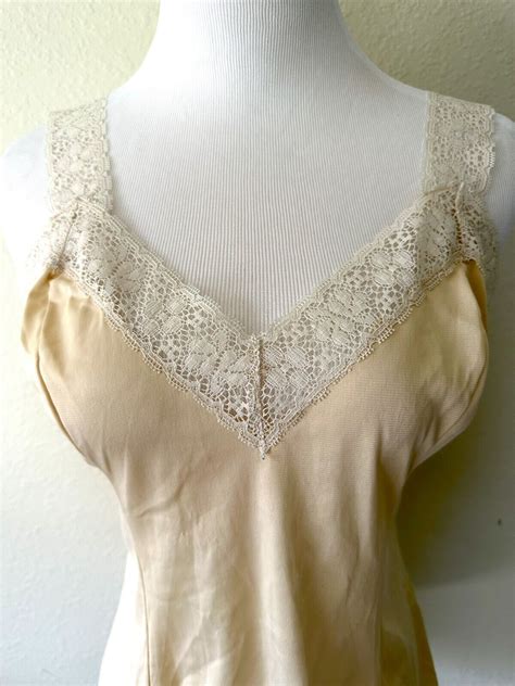 Vintage Lingerie S Komar Nylon Lace Camisole Beig Gem