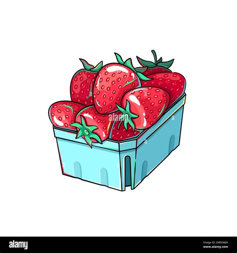 Cardboard Box Of Strawberries Cartoon Style Berries Illustration Stock
