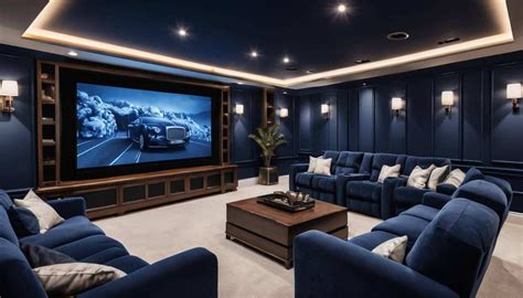 Designing The Perfect Beautiful Navy Blue Home Theater Luxury And
