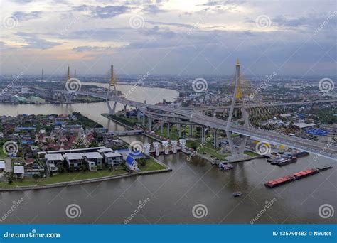 Bhumibol Bridge Stock Image Image Of Construction Landmark 135790483