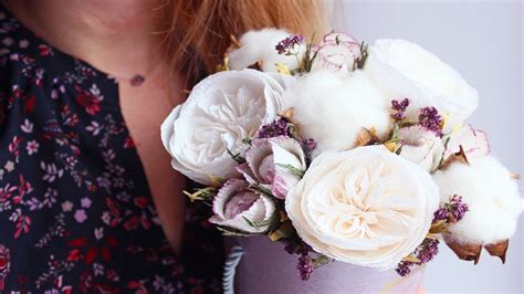 Цветочная композиция с хлопком и душицей из гофрированной бумаги - YouTube